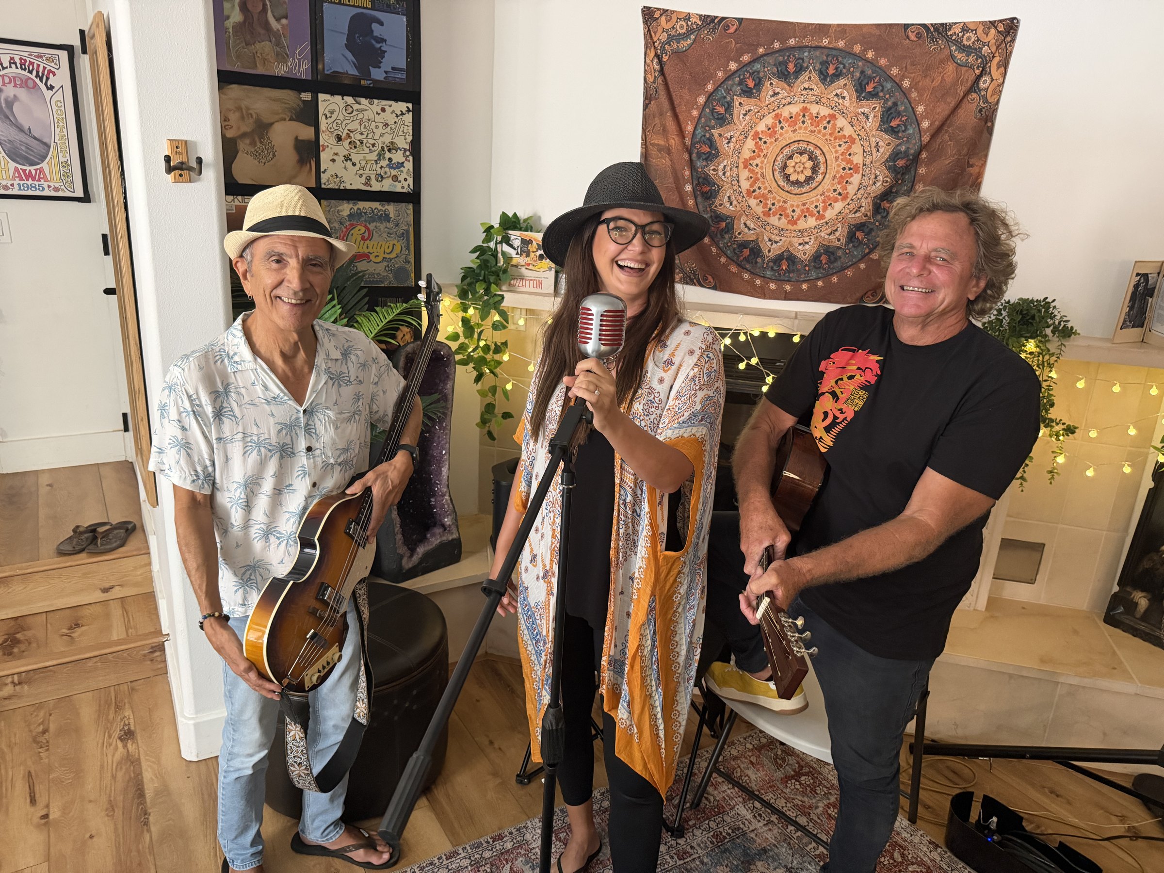 The Saltwater Soul Trio rehearsing together on Maui.